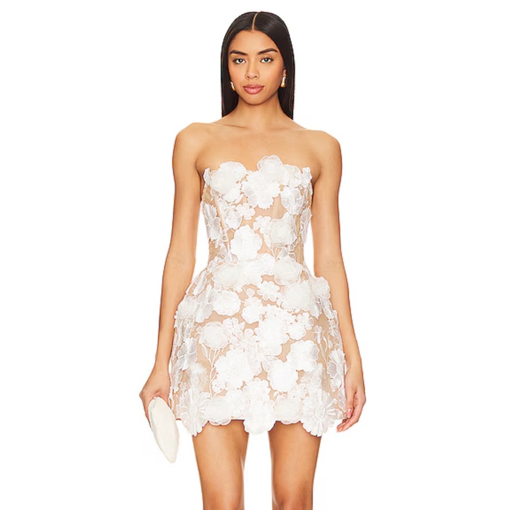 Bronx and Banco White Floral Lace Mini Dress